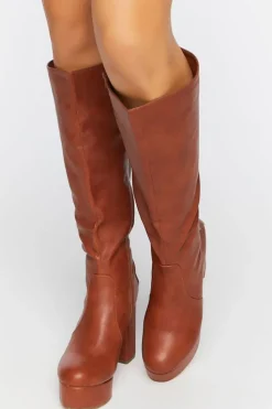 Faux Leather Knee-High Platform Boots