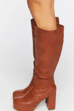 Faux Leather Knee-High Platform Boots