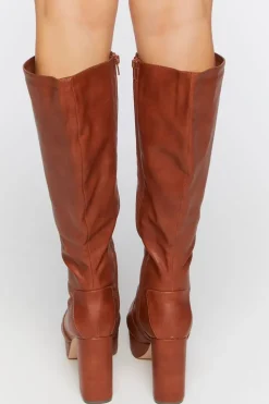 Faux Leather Knee-High Platform Boots
