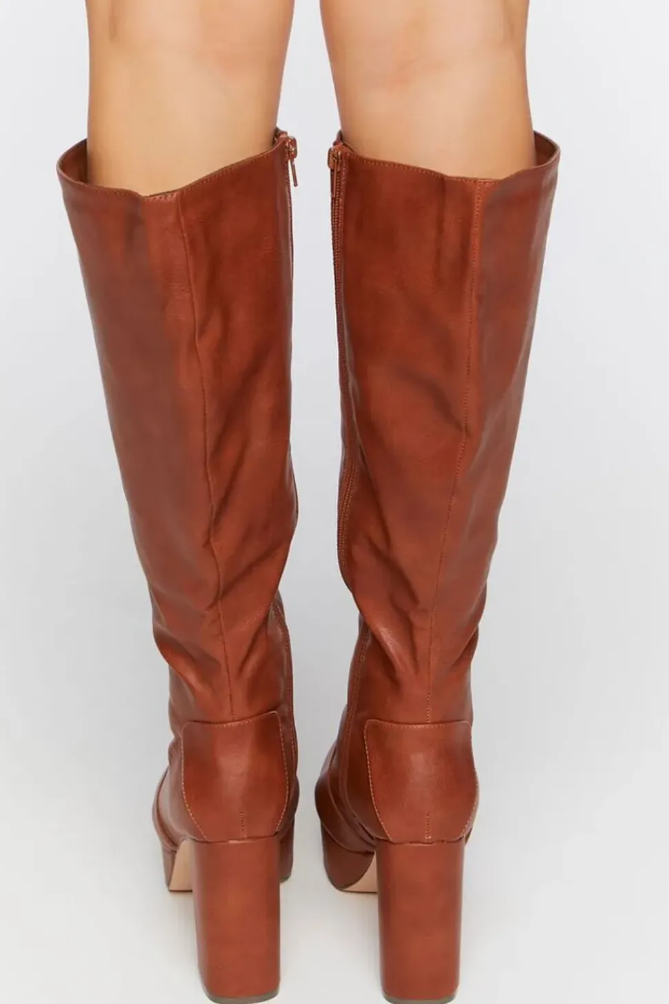 Faux Leather Knee-High Platform Boots
