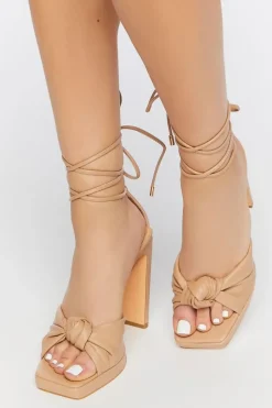Faux Leather Knotted Lace-Up Heels