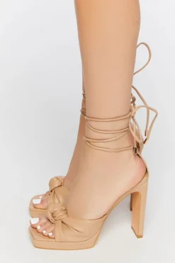 Faux Leather Knotted Lace-Up Heels