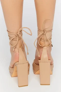 Faux Leather Knotted Lace-Up Heels