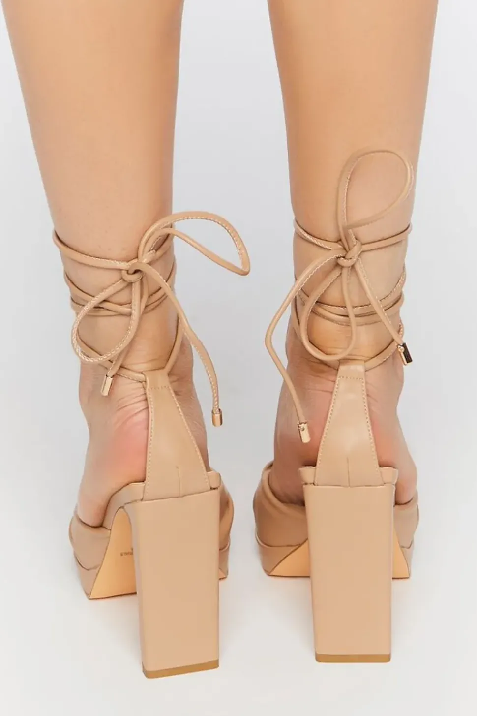 Faux Leather Knotted Lace-Up Heels