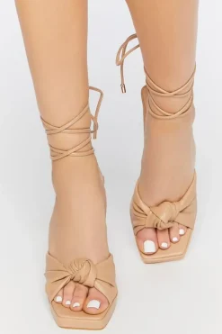 Faux Leather Knotted Lace-Up Heels