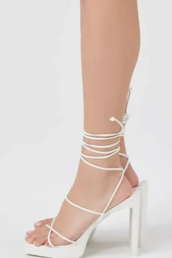 Faux Leather Lace-Up Block Heels
