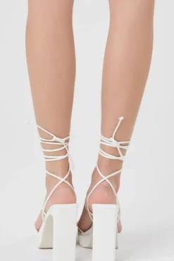 Faux Leather Lace-Up Block Heels