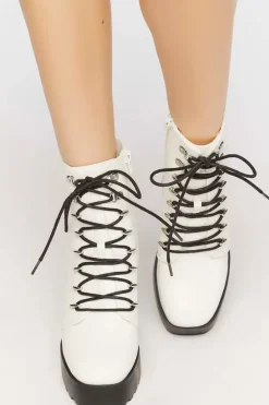 Faux Leather Lace-Up Booties