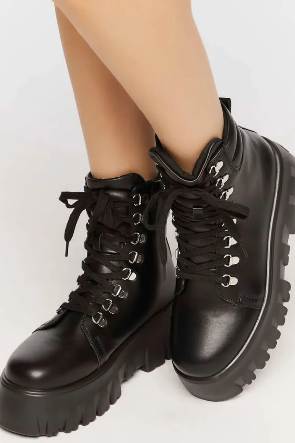Faux Leather Lace-Up Combat Boots