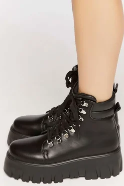 Faux Leather Lace-Up Combat Boots