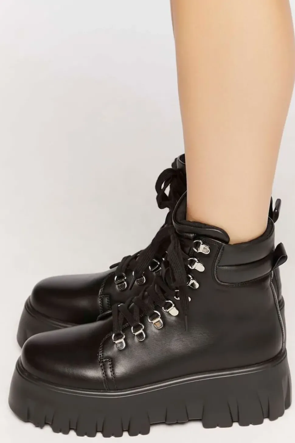 Faux Leather Lace-Up Combat Boots