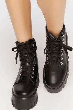 Faux Leather Lace-Up Combat Boots