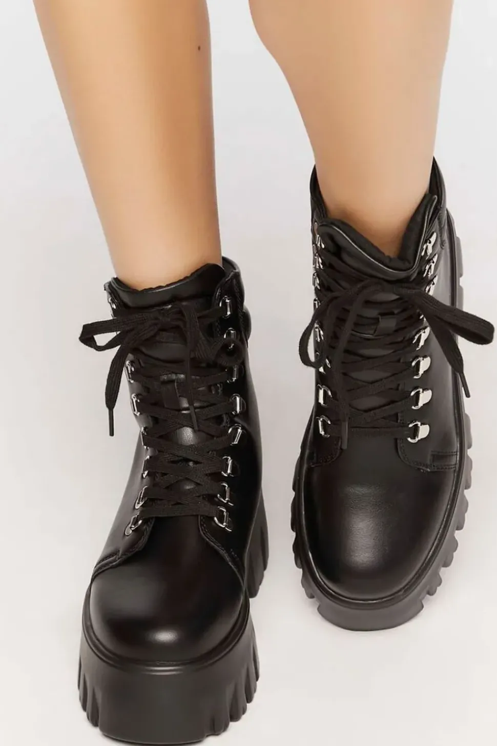 Faux Leather Lace-Up Combat Boots