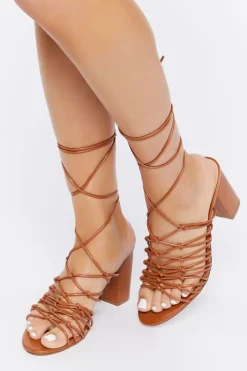 Faux Leather Lace-Up Heels
