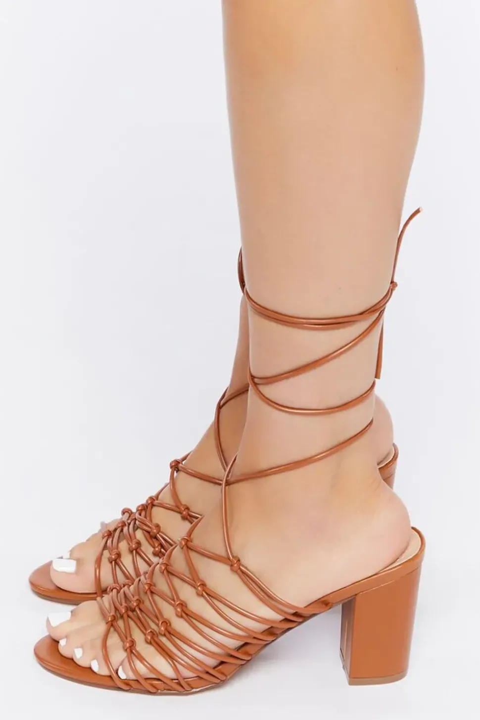 Faux Leather Lace-Up Heels