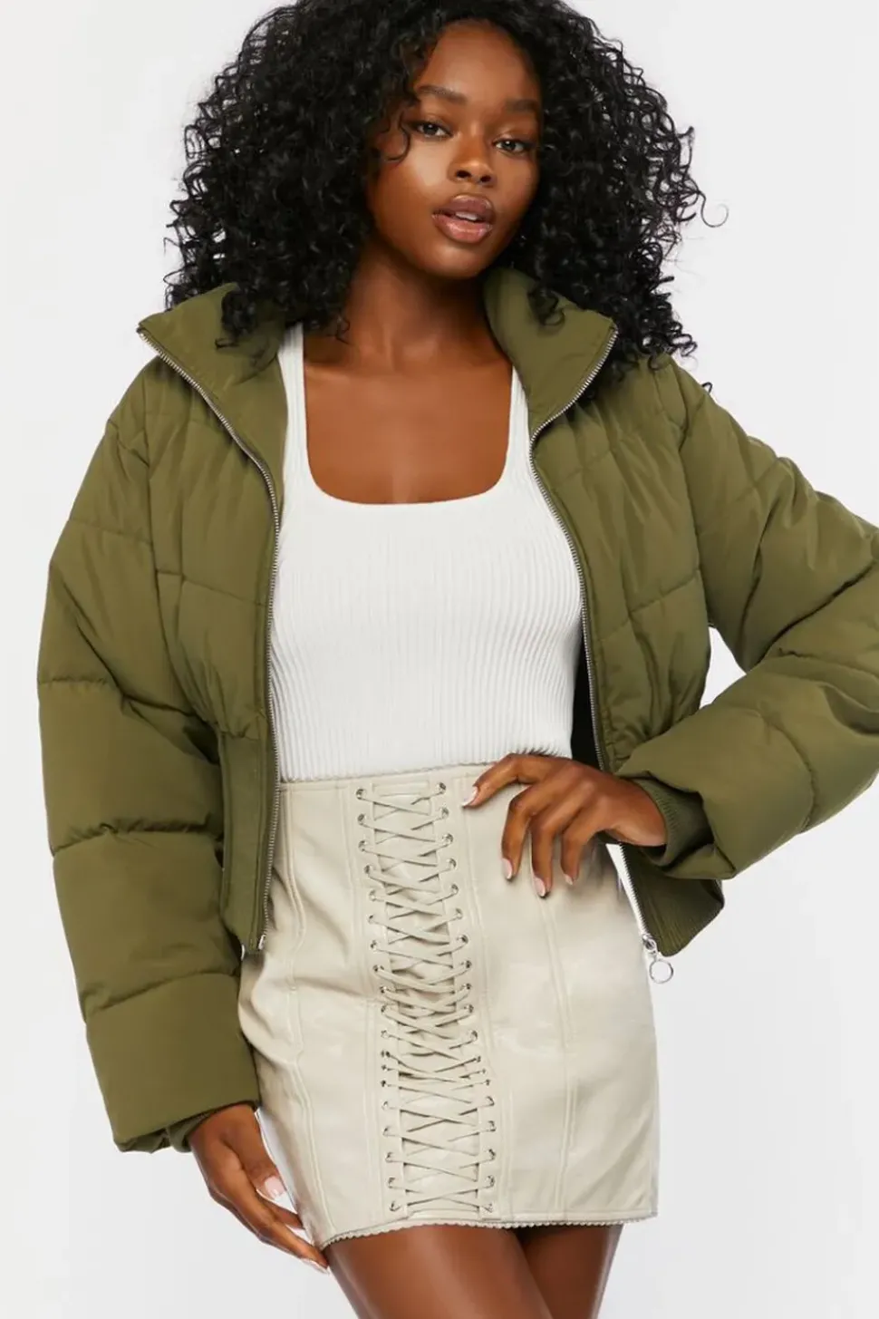 Faux Leather Lace-Up Mini Skirt