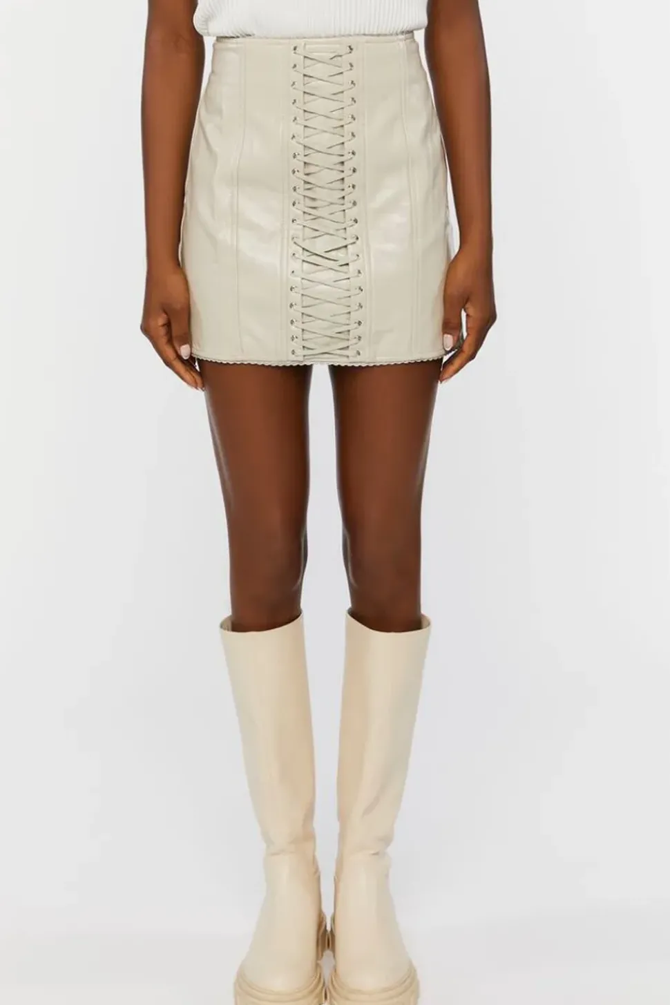Faux Leather Lace-Up Mini Skirt