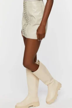 Faux Leather Lace-Up Mini Skirt