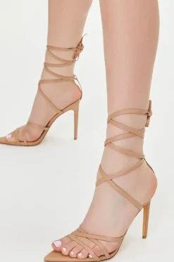Faux Leather Lace-Up Stiletto Heels