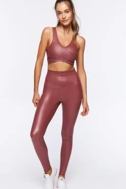 Faux Leather Longline Sports Bra