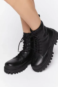Faux Leather Lug Combat Boots