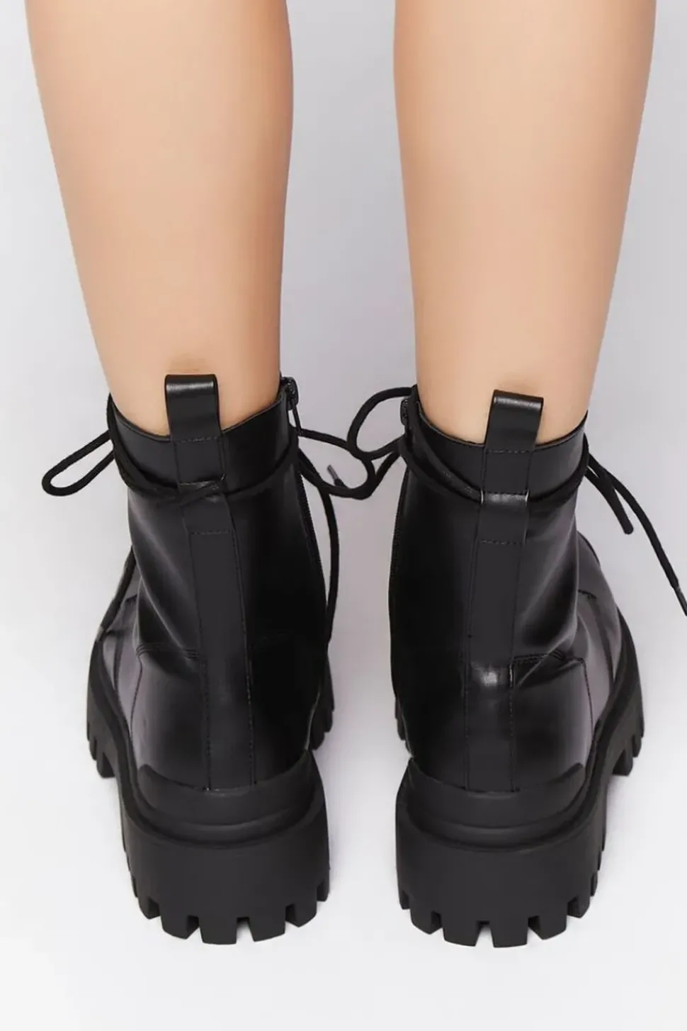 Faux Leather Lug Combat Boots