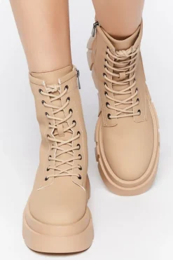 Faux Leather Lug-Sole Combat Boots