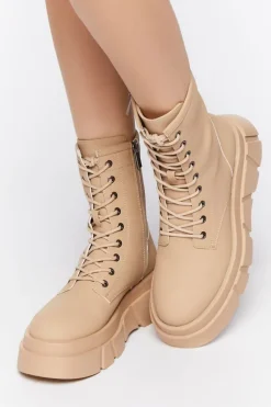 Faux Leather Lug-Sole Combat Boots