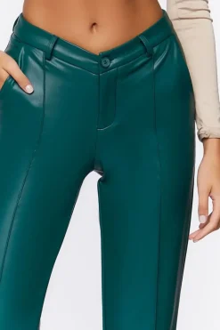 Faux Leather Mid-Rise Trousers