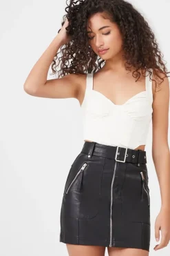 Faux Leather Mini Moto Skirt