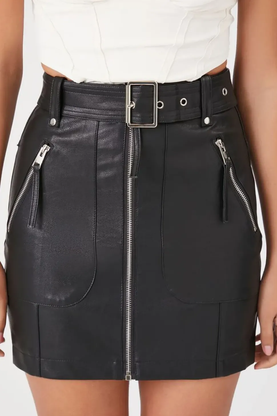 Faux Leather Mini Moto Skirt