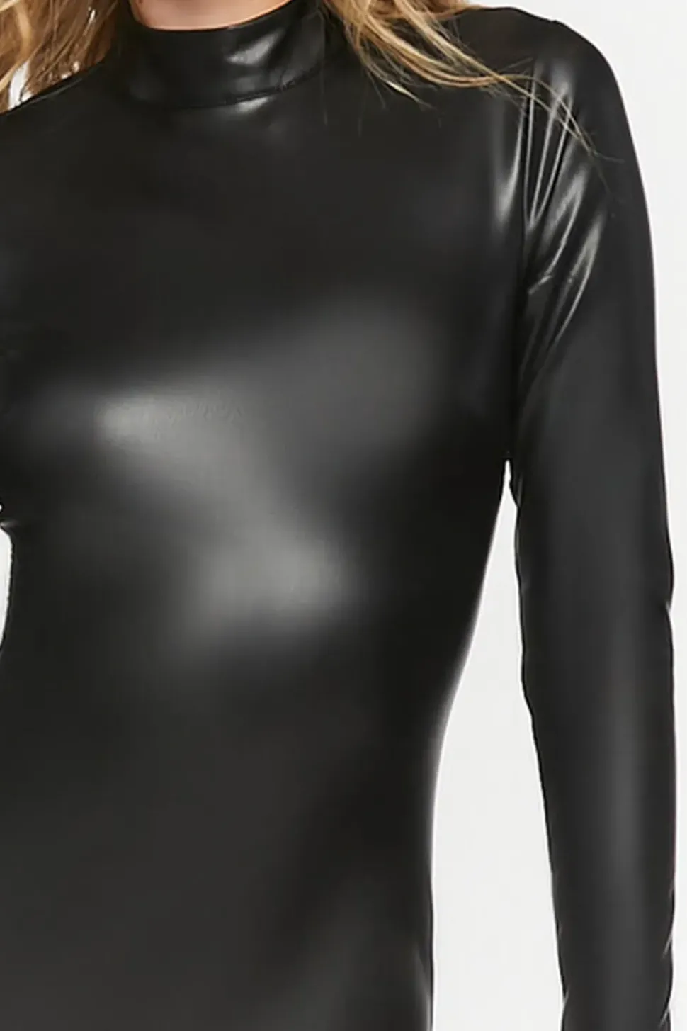 Faux Leather Mock Neck Jumpsuit