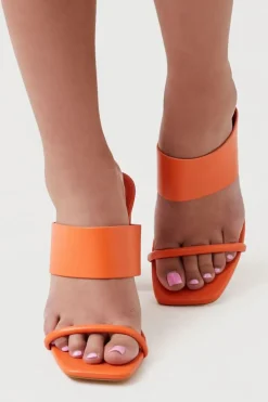 Faux Leather Open-Toe Block Heels