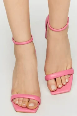 Faux Leather Open-Toe Flare Heels
