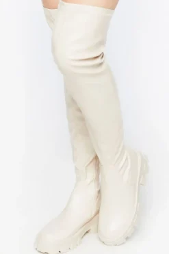 Faux Leather Over-The-Knee Lug Boots