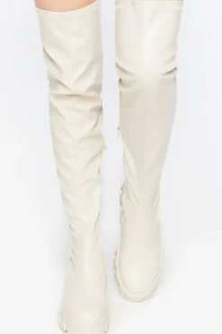 Faux Leather Over-The-Knee Lug Boots