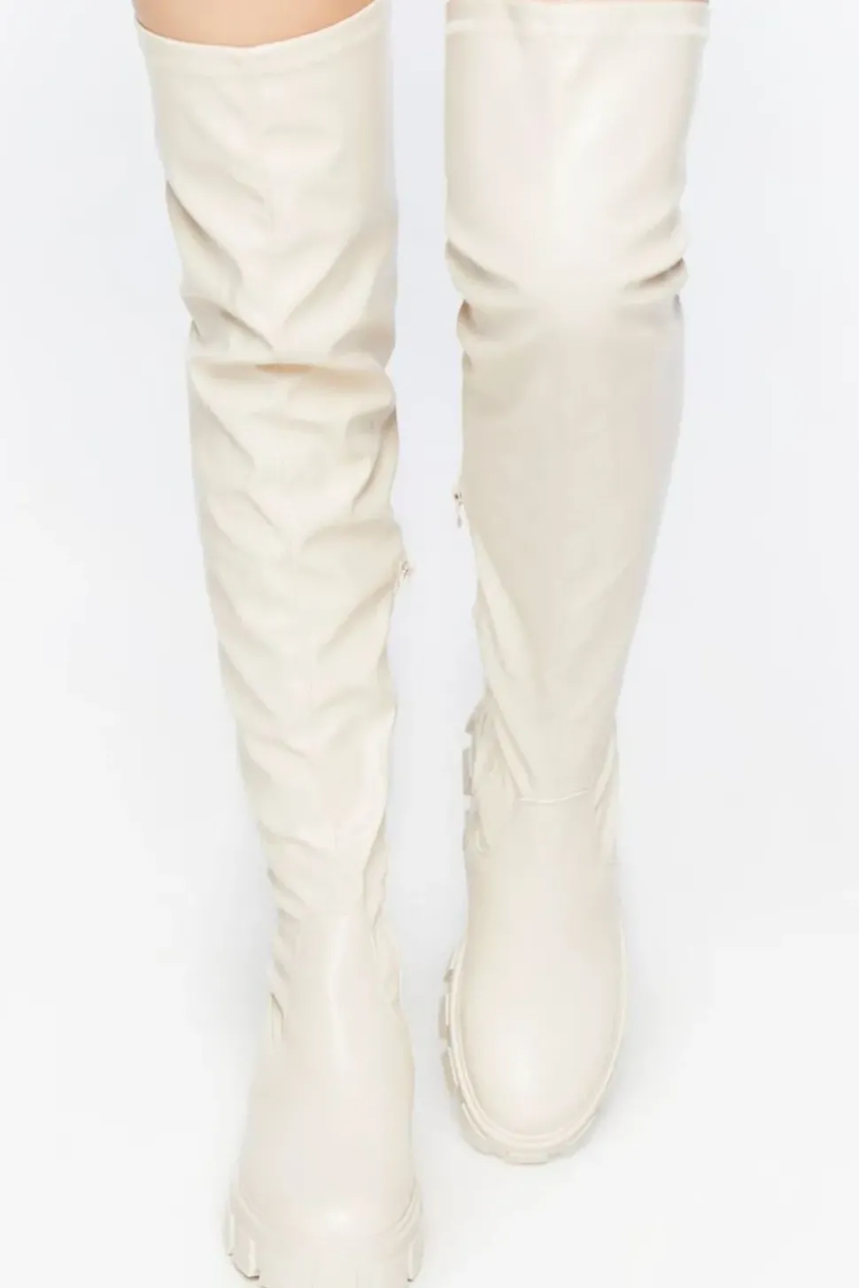 Faux Leather Over-The-Knee Lug Boots