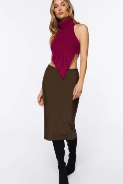 Faux Leather Pencil Midi Skirt