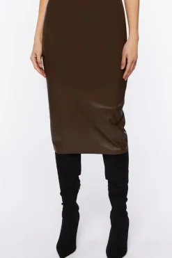 Faux Leather Pencil Midi Skirt