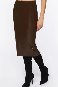 Faux Leather Pencil Midi Skirt