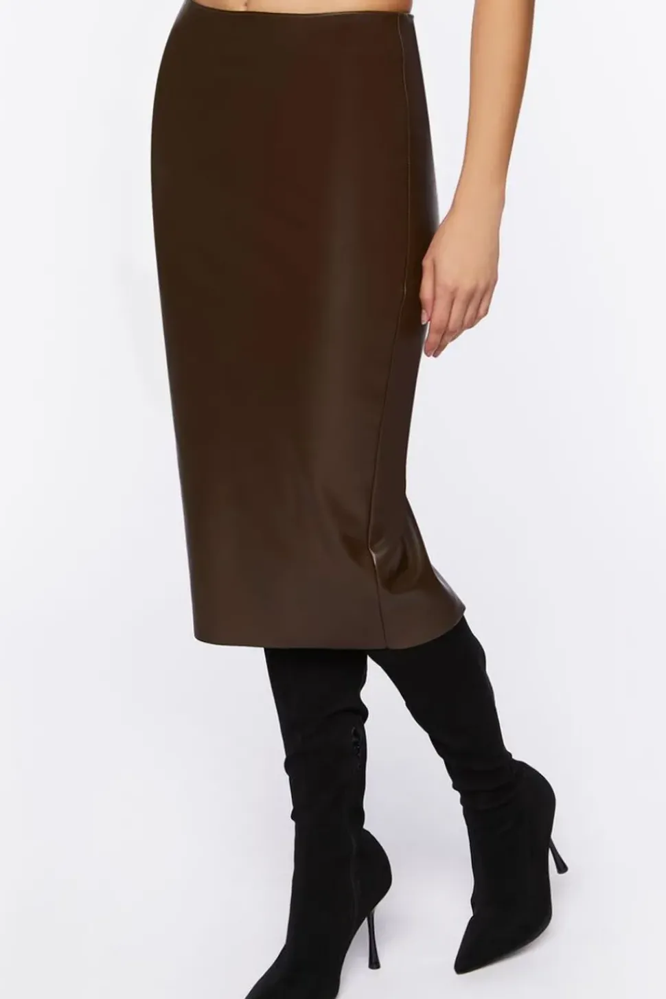 Faux Leather Pencil Midi Skirt