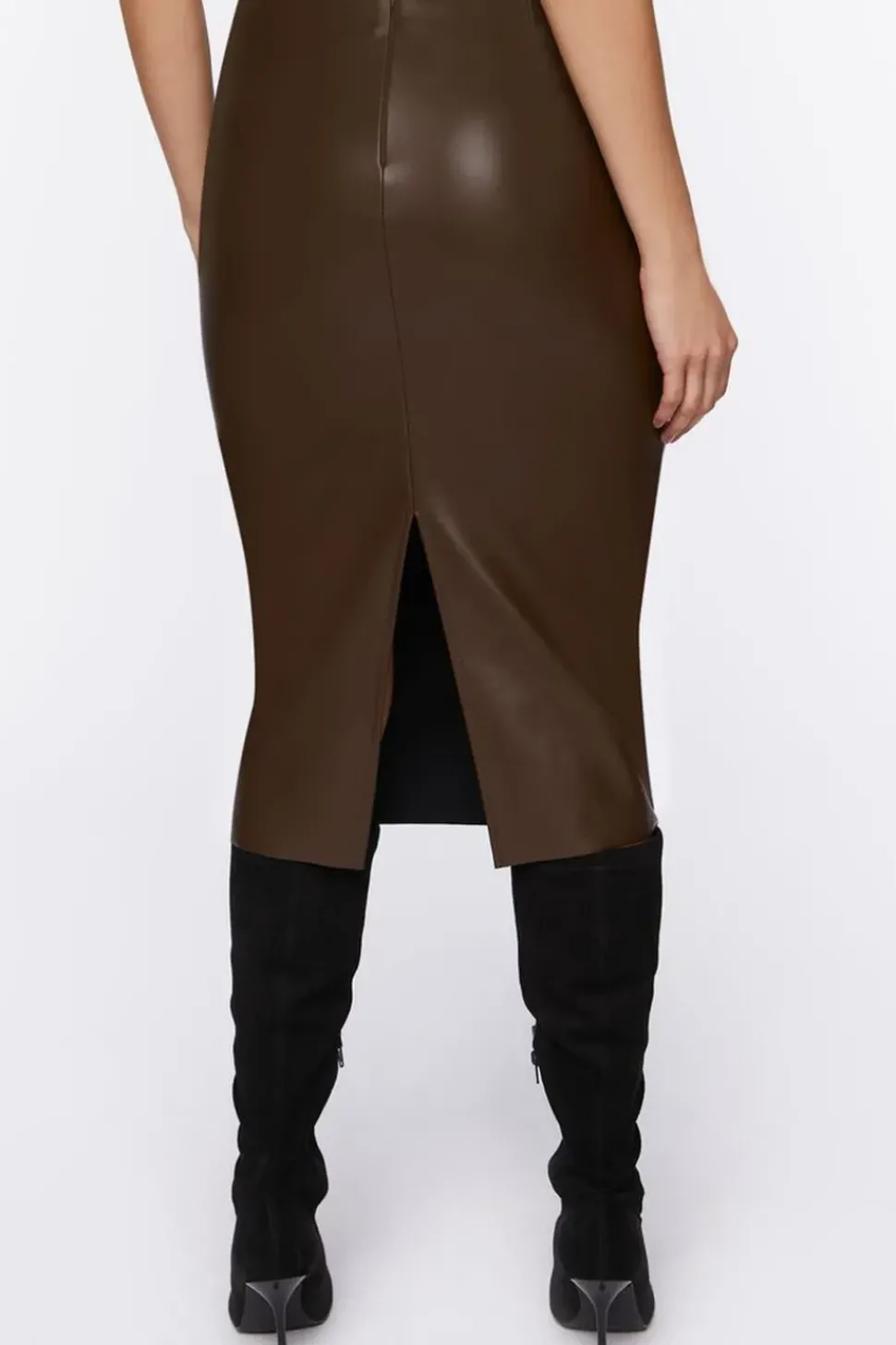 Faux Leather Pencil Midi Skirt