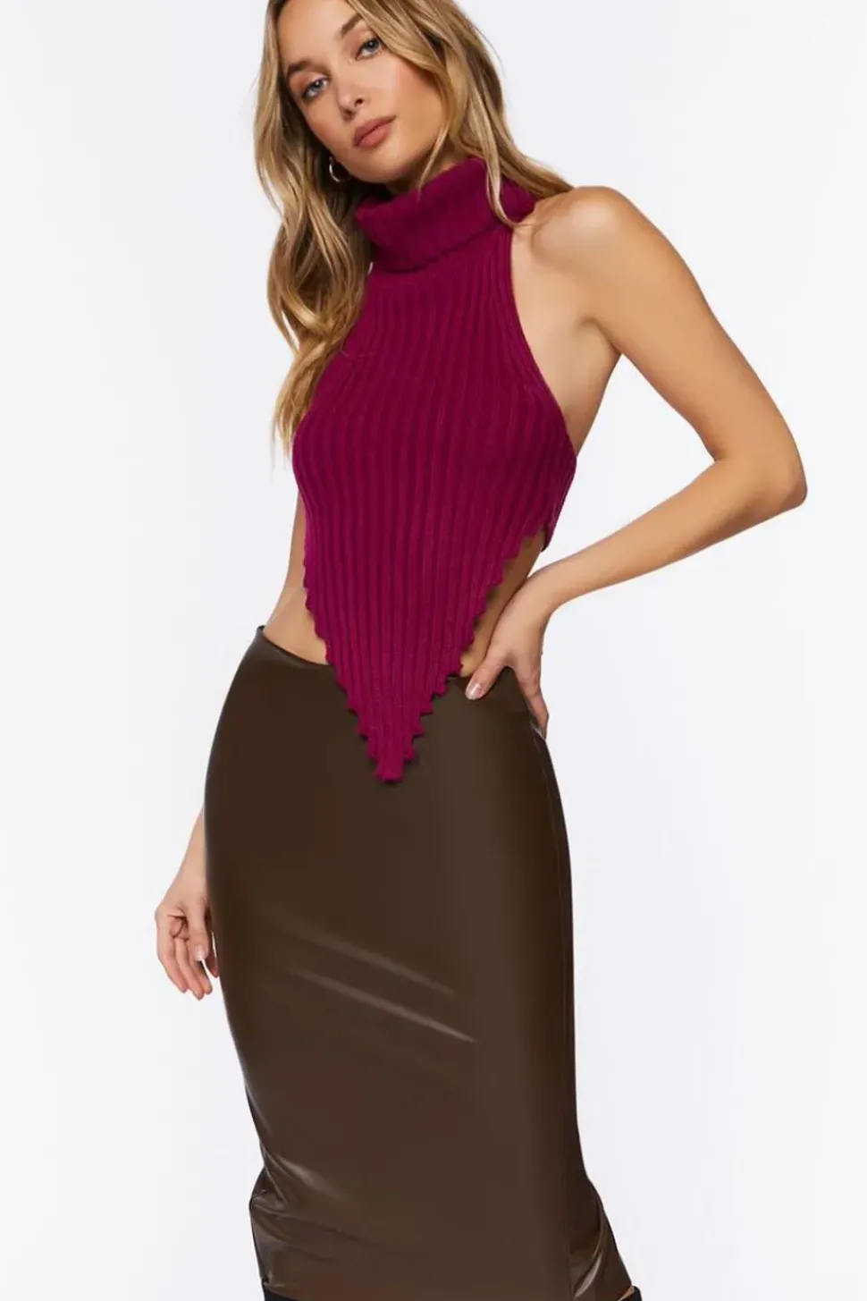 Faux Leather Pencil Midi Skirt