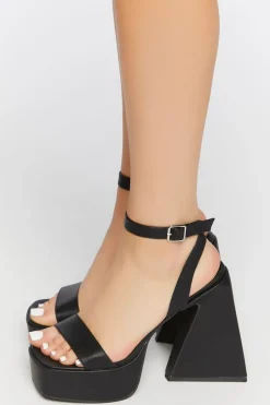 Faux Leather Platform Flare Heels