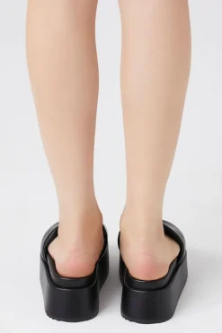 Faux Leather Platform Slides
