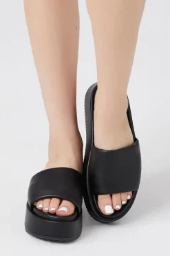 Faux Leather Platform Slides