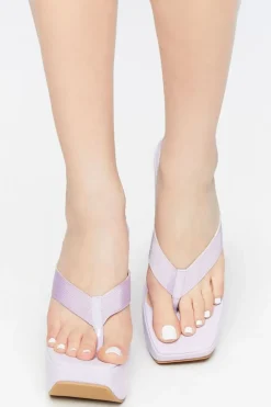Faux Leather Platform Thong Wedges