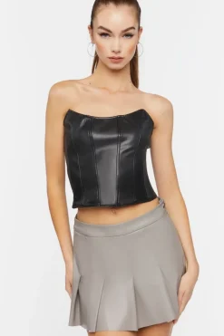 Faux Leather Pleated Mini Skirt