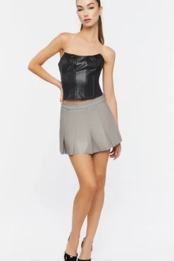Faux Leather Pleated Mini Skirt