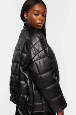 Faux Leather Quilted Zip-Up Jacket